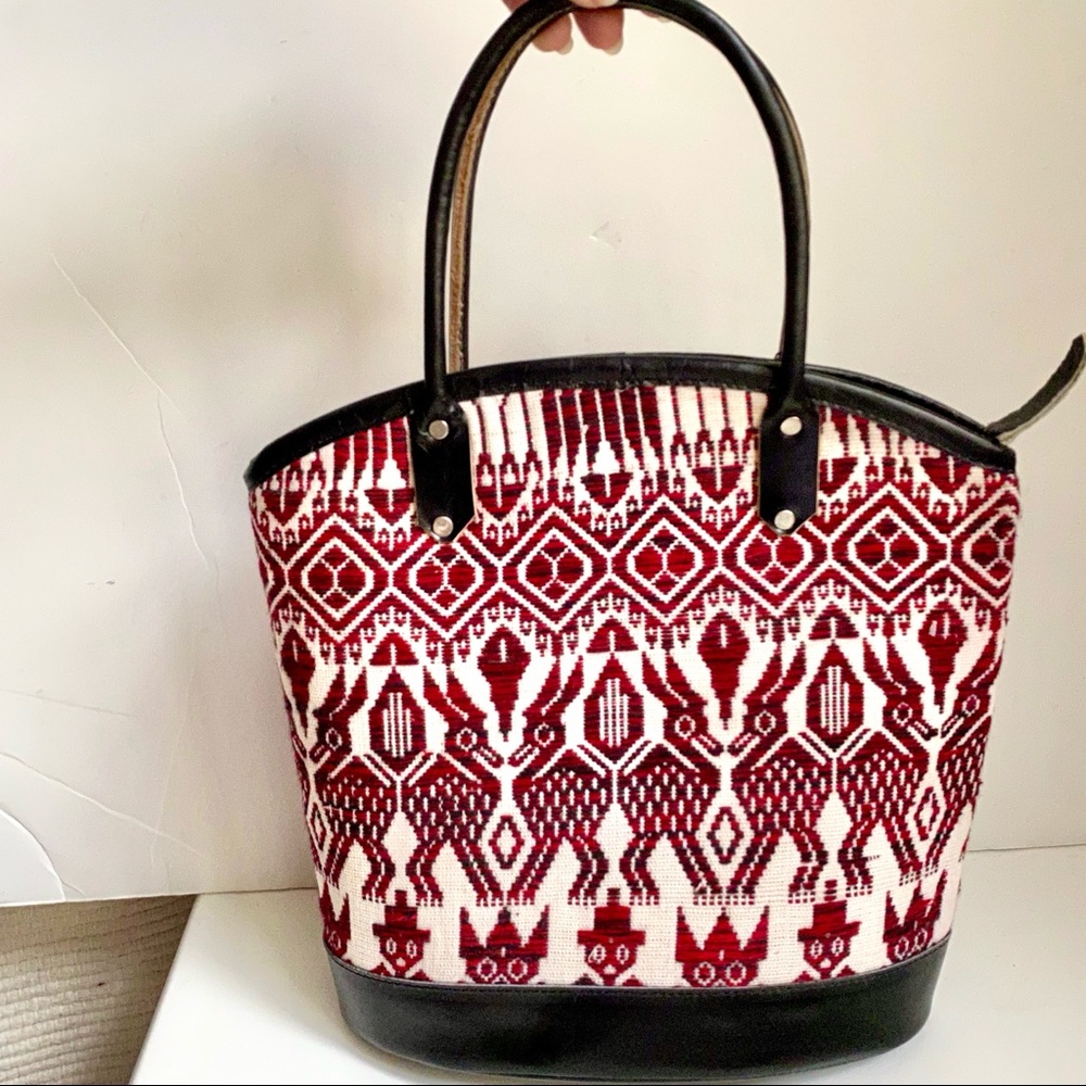 Vintage 70s Handmade Animal Design Leather Bag Red - Picture 3 of 9